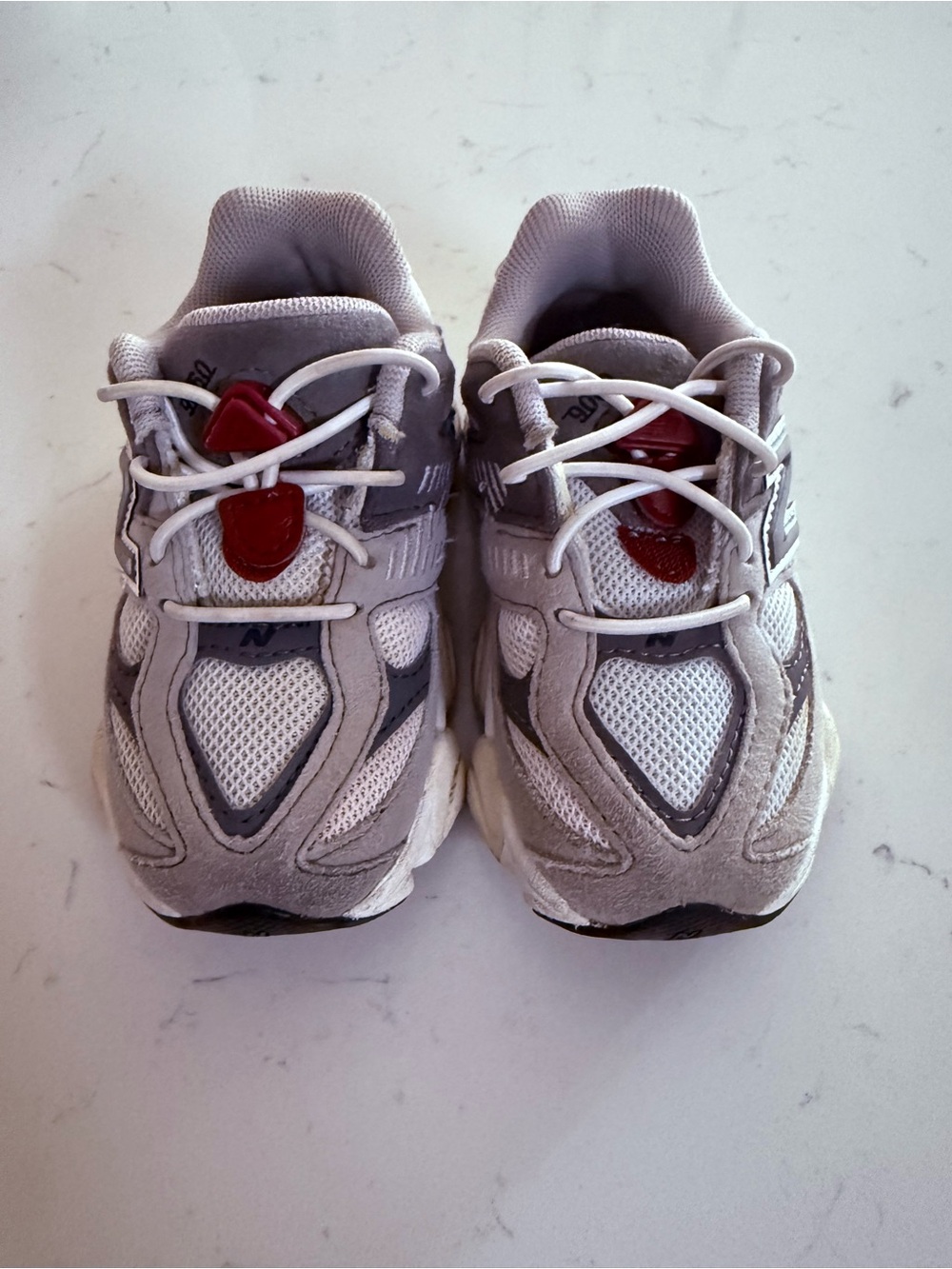 New Balance Kids Gray, White and Red Lace-Toggle Sneakers